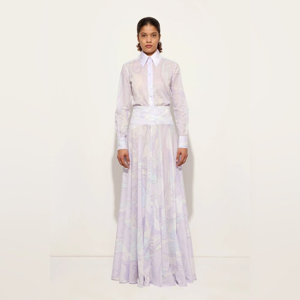 NWOT ！PUCCI Printed cotton-voile maxi skirt